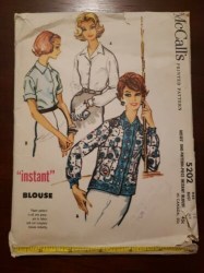 5202 1959 MCCALLS SHORT - LONG SLEEVE BUTTON OVERBLOUSE INSTANT PATTERN 14 34"B